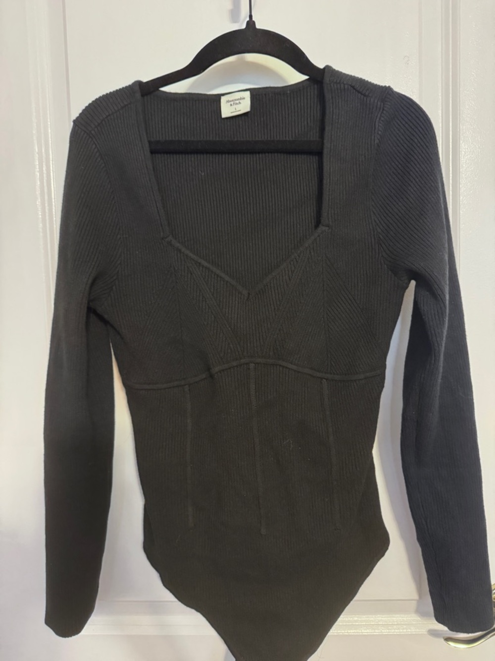 Abercrombie & Fitch Black Ribbed Long-Sleeve Bodysuit